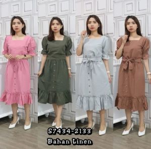 SET STELAN ROK CROP BAHAN LINEN MOTIF POLOS FASHION WANITA