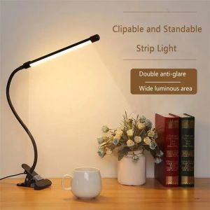 LED desk lamp clip on reading lamp suitable for student dormitories bedrooms desktops bedside reading lamps 3-color flexible USB power supply 10W learning desk lamp eye protection small desk lamp