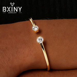 BXINY 2-Stone 5mm Moissanite Bangles 100%S925 Silver Plated 18K Gold Diamond Bracelet for Women Party Gift Jewelry GRA Certified