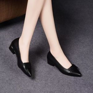Free Shipping 2026 Autumn New Collection: WomenS Flat Shoes With Shallow Mouth Chunky Heel Pointed Toe Soft Leather Soft Sole Versatile Leather Shoes Work Shoes