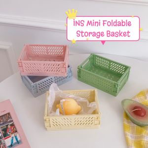 INS Mini Cute Colorful Foldable Storage Basket Multipurpose Stackable Student Desktop Table Organizers Storage Box