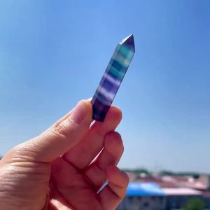 FFBH Energy Stone Natural Colorful Fluorite Single-Pointed Hexagonal Column Crystal Hexagonal Single Pointed Geometry Shape H5K8Q