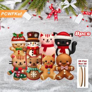 【PCWFKef】 8 16 cái đồ trang trí cây mèo bánh gừng phẳng 2D hoạt hình dễ thương Đồ trang trí mặt dây treo trang trí cây thông giáng sinh