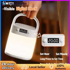 Nursery Night Light with Touch Bedside Lamp and Clock for Kids Room Decor