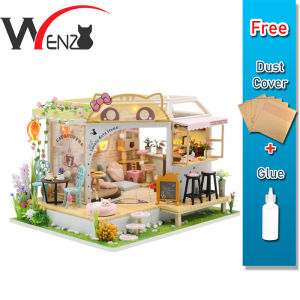 Wenz Cat Cafe Garden 猫咖后花园 M2111 with Light/Anti-dust cover DIY Miniature Doll House