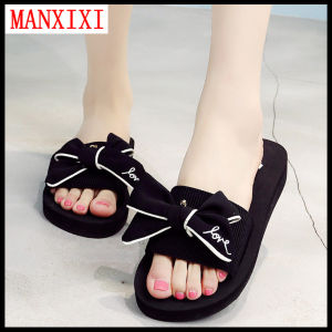 MANXIXI Beautiful Flat Slippers 1.18 Inches Wedge Sandals Bow-Knot Inlay Rubber Sole Sturdy Shoes For Women (34-39 Size)