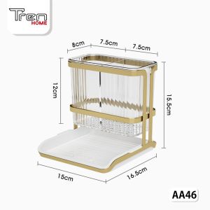 Tempat Sendok Tempel Dengan Tirisan/ Tempat perkakas Dapur Akrilik Mewah/ Rak Dapur Serbaguna 15 X 16.5 X15.5 AA46
