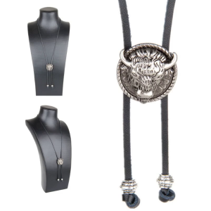 Bolo Tie Handmade Western Cowboy Black Vintage Bull Head Pendant for WomenMen Sweater Shirt Decors Necktie