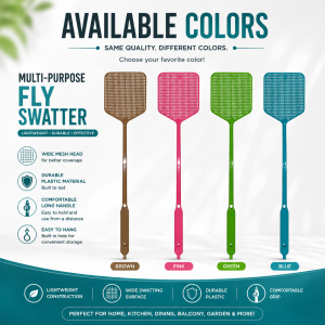 Lightweight Fly Swatter Plastic Mosquito Bug Killer Long Handle Wide Mesh Paddle for Home and Office