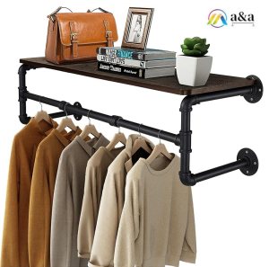 Clothes Rack 100CM Industrial Pipe Wall Mounted Garment Rack Space-Saving Display Hanging Clothes Rack Heavy Duty Detachable Multi-Purpose Hanging Rod for Closet Storage