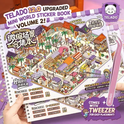Telado 12.0 Landscape Sticker Collection Mini World Sticker Book Volume 2 122 Miniature Scenes 3D DIY Sticker Set Tweezers Included Stress Relief Arts & Crafts