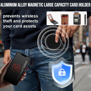 Aluminum Alloy Magnetic Large Capacity Card Holder Large-Capacity Credit Case Anti-Magnetic Holders Aluminum Box Card Wallet RFID PU Leather Pop-up Card