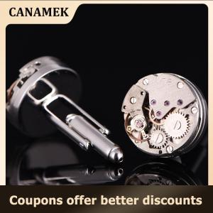 【 CANAMEK 】 1Pair Vintage Mens Cufflinks Watch Movement Cuff Links Wedding Silver Steampunk