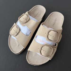 [Free Shipping] 2026 Spring New Fashion Versatile Single-Strap Slippers for Daily Wear with Large Round Buckle and Cork Sole for Women
