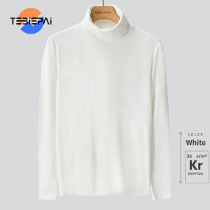 Mens high neck bottom long sleeved t-shirt Korean version slim fit autumn and winter double-sided velvet trend versatile solid color top t shirts for men high quality baju panjang tangan lelaki