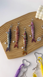 Articulated Fishing Lure Keyring Flexible Body Handmade Keychain Decoration Bag Accessory for Fishing Enthusiast