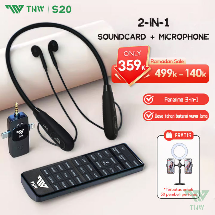 TNW S20 Live Sound Card Microphone Microphone 2in1 Wireless Clip on Mic dan SoundCard Mic HP Audio Live Mixer untuk Live streaming Karaoke