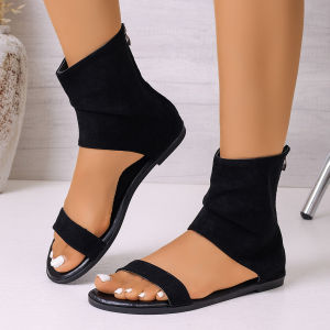 [Free Shipping] WomenS Back-Zipper Toe-Post Sandals For Outdoor Wear 2026 Summer New Style Flat Sandals Roman Short Boots With Back Zipper