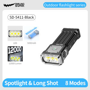 SMILING SHARK Flashlight Super Bright LED*3 Torch Light 12000LM 8Mode Stepless Dimming Type-c Rechargeable Tactics Flash Light Waterproof Outdoor Emergency Hiking SD5411