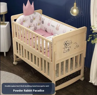 Baby Cot Solid Wood Splicing Large Baby Bed Movable Baby Crib Newborn Multi-Functional Childrens Crib