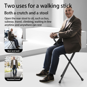 Tongkat Kaki Ringan Anti-Slip Tongkat Berjalan untuk Warga Emas,Kerusi Tongkat Aloi Tongkat Lipat dengan Kerusi Tongkat Dwiguna Duduk Bangku