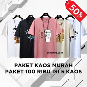 Paket 5 Kaos T-Shirt Dewasa Motif Grafis Trendi - Lengan Pendek - Campuran Kapas - Warna Cerah