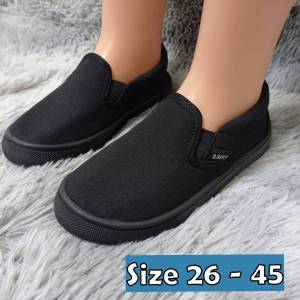 MBS Kasut Sekolah Hitam Sarung Murah School Black Shoes Slip On Full Set Size 26 -45