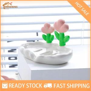 MIH ✨ COD ✨ กล่องสบู่ลายดอกไม้สุดสร้างสรรค์จานวางสบู่กันลื่นอุปกรณ์ห้องน้ำที่วางสบู่สีขาวทะเลสำหรับอาบน้ำในบ้าน