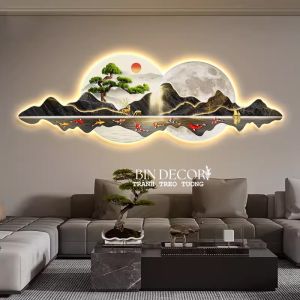 (ẢNH CHỤP) Tranh đèn led núi non hùng vĩ 14 uv trang trí decor phòng khách quà tặng kèm đinh
