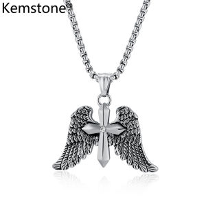 Kemstone Retro Tổng lãnh thiên thần Đôi Cánh Vòng Cổ Nam Phong Cách Punk hip hop chữ thập bằng thép không gỉ trang sức mặt dây chuyền