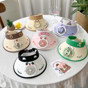 TANFU ปรับได้ปรับได้ หมวกพัดลมเด็ก ที่ชาร์จ USB ฤดูร้อนฤดูร้อนฤดูร้อน หมวกด้านบนที่ว่างเปล่า น่ารักน่ารักๆ ปีกกว้างกว้าง หมวกกันแดดพัดลมระบายความร้อน 2-10ปี