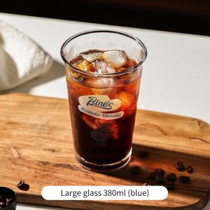 BINCOO Glass Coffee Cup Heat-resistant Household Drinking Cup Iced American Latte Cup High-end and Exquisite 380ML