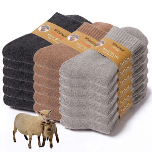 6 Pairs Winter Wool Socks Male Mens Socks Super Thicker Solid Socks Merino Plush Womens Socks Against Cold Snow Terry Socks