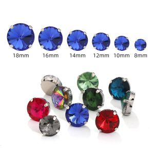 Hot Sell 50pcs 8mm/10mm Rivoli Crystal Sew On Rhinestone With Silver Claw Rhinestone for Garments