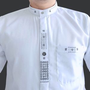 Baju Koko Pria Dewasa Putih Lengan Pendek Minimalis M-L-XL-XXL