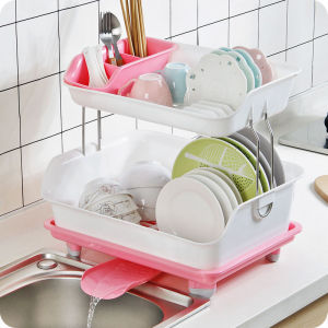  PERWARM Double Layered Drain Bowl Rack Drainer 2-Tier Dish Drying Rack Cutlery Drainer Holder Kitchen Organizer Storage Shelf Multipurpose Dish Rack Double Layer Drain Dishes 