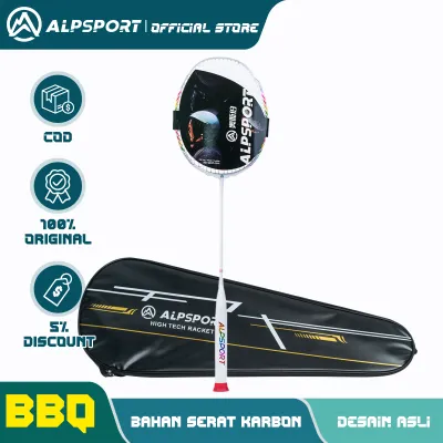ALPSPORT BBQ2.0 Raket Bulutangkis 24lbs 8U G5 Raket Bulutangkis 100% Serat Karbon Raket Badminton Ultralight Original Mid Bar Titanium Alloy Shock Absorber ALP
