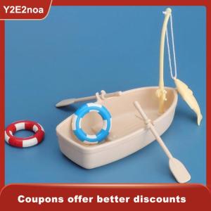【Y2E2noa】 1 Set Children Gifts New Plastic Fishing Boat Model Mini Simulated Dollhouse Ornaments Miniature Fishing Boat Kit