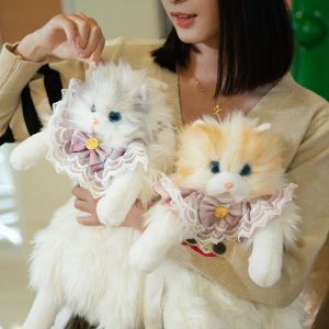 DINAH Super Realistic Fluffy Cat Doll Backpack Ragdoll Cat Long-haired Cute Animals Plush Bag Kindergarten Removable Shoulder Strap Plush Cat Backpack Boys Girls