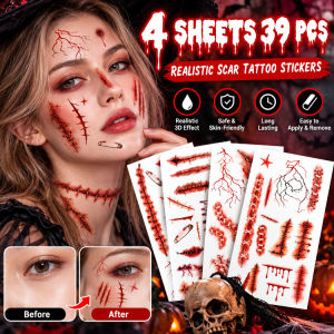 Halloween Temporary Scar Tattoo Realistic Wound Sticker Fake Stitches Makeup Cosplay Party Decoration Festival Costume Prop Scab Simulation Tattoo Sticker