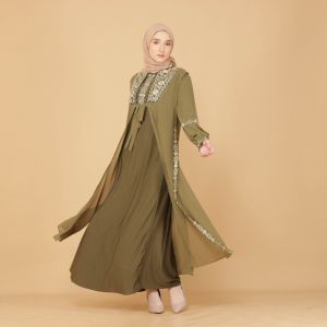 Abiyyuco TA9016V2 | Abaya Turkey Terbaru 2 in 1 Inner dan Outer Mewah Turki Busui Turkiy Army dan Putih