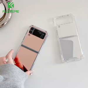 FLOVEME Full View Mirror Phone Case For Samsung Galaxy Z Flip 5 Flip 4 Flip 3 5G TPU Anti-fall Shockproof Phone Back Cover For Galaxy Z Flip 5 Flip 4 Flip 3