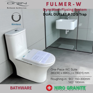 ORIN FULMER-W ONE PIECE WATER CLOSET SUITE DYNA-WASH P TRAP 180MM S TRAP WITH FLEXI P CONNECTOR MIN 150MM-MAX 300MM - TOILET BOWL