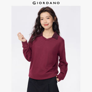 Giordano Women Contrasting v-neck collar sweatshirt Free Shipping 05325807