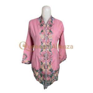 Kebaya Encim Bordir Warna Dusty Pink Lengan Panjang Katun Mikro Premium