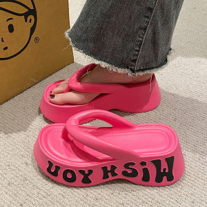 Free Shipping 6CM Thick-Soled Flip-Flops For Women Suitable For Outdoor Wear In Summer Korean-Style Fashionable Indoor/Outdoor Slippers With Soft Soles And Lettered EVA Design