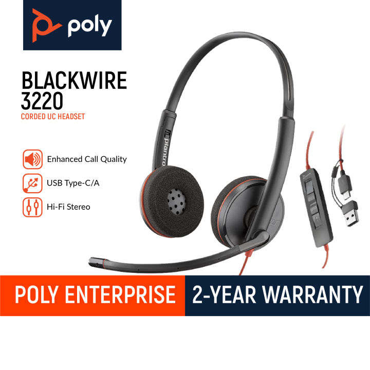 Poly Blackwire 3220 Stereo USB-C Headset +USB-C/A Adapter Lazada