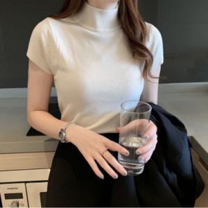 SL 036 / Atasan Wanita Kaos Turtleneck Blouse Korean Style /Baju Lengan Pendek Import