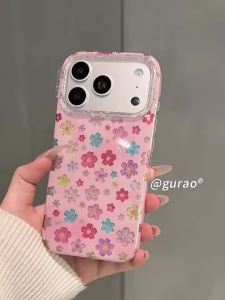 Glitter Colorful Spring Flower Shockproof Pink Phone Case for iPhone 17ProMax 17 Pro 16 15 Pro Max Bling Floral Cover