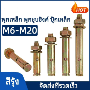 พุกเหล็ก พุกชุบซิงค์ พุ๊กเหล็ก สกรูทอง หัวน๊อต ตัวเมีย แหวนอีแปะ+สปริง ชุบรุ้ง เหล็กกล้าคาร์บอน M6-M8-M10